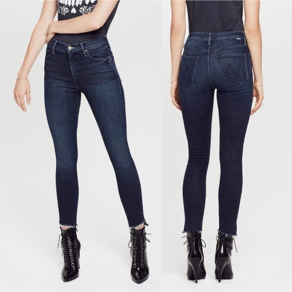 Mother Womens Dark The Stunner Ankle Step Fray High Rise Stretch Jeans Size 25